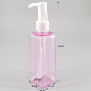 China PET Clear Purple 3.5oz 100ml  Square Flat Lotion Bottle on sale