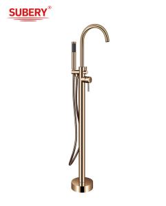 Wholesale OEM Single Lever Free Standing Tub Faucet Floor Mount With Diverter Rose Golden Brass from china suppliers
