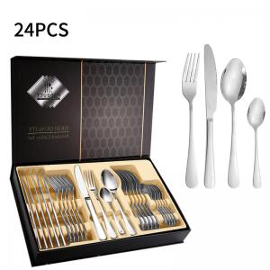 China Customized Metal Cutlery Set Luxury Elegant 24 Piece Flatware Set on sale