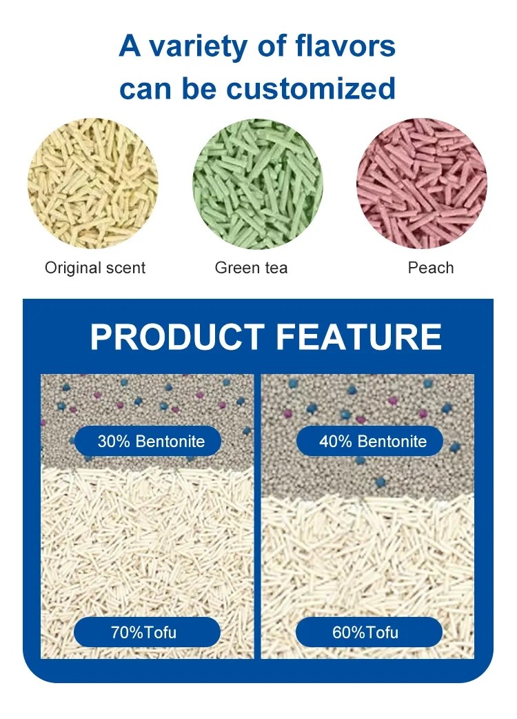 Deodorizing Tofu Bentonite Mixed Cat Litter Custom Logo Fast Absorption Particles