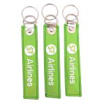 Vibrant Green Custom Embroidered Keychain Double Stitch Metal Rings Flight Tags