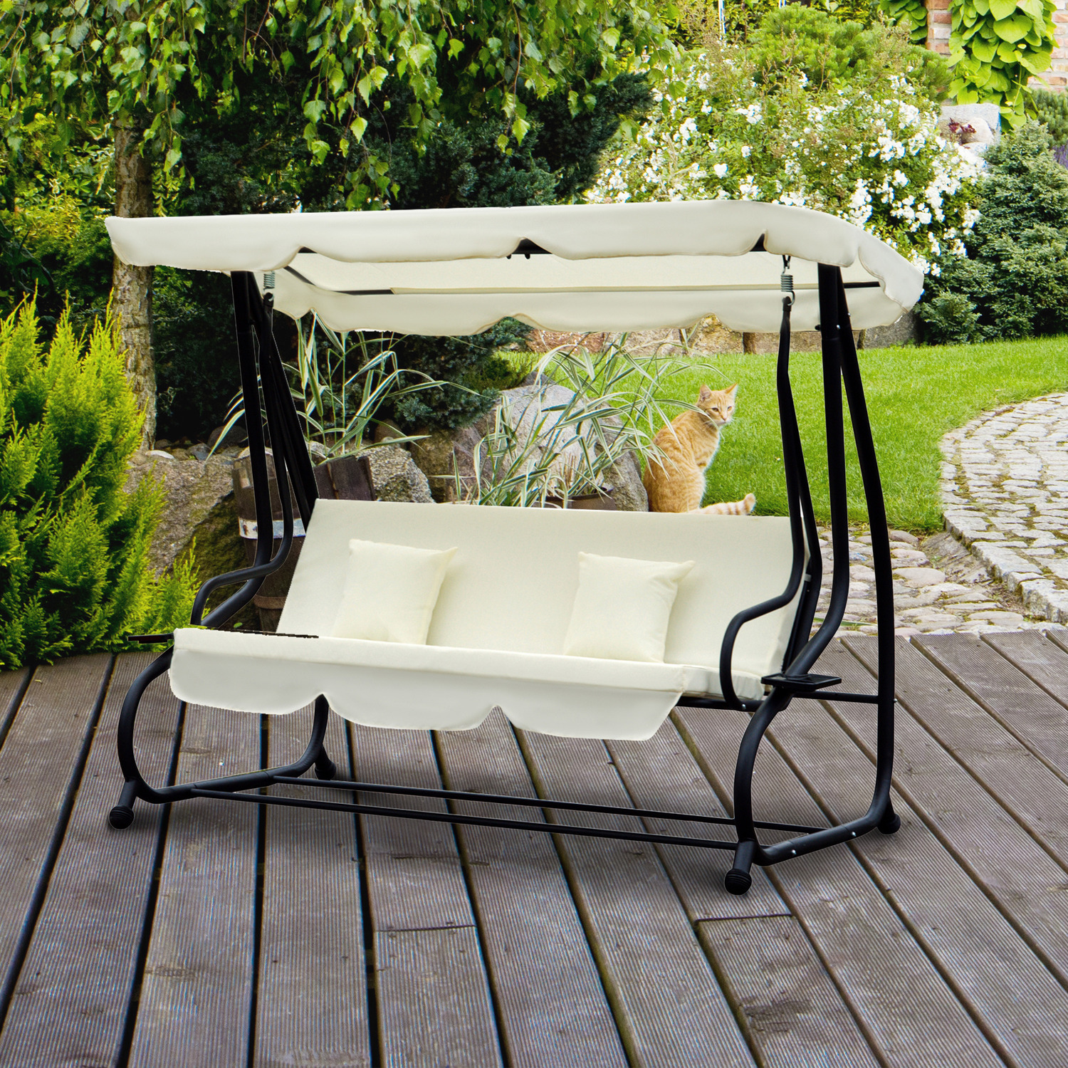 Garden Swing Hanging Chair with Powder-coated Finish and Spring Hook W120xL200xH164cm