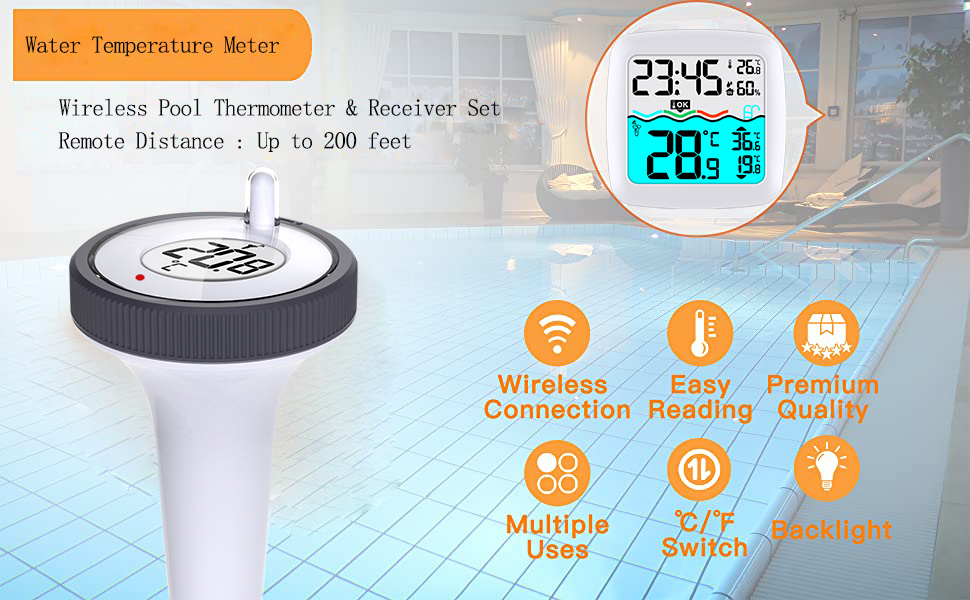 OBM Customized Support Indoor And Outdoor Solar Powered Wireless Digital Pond Or Floating Pool Thermometer