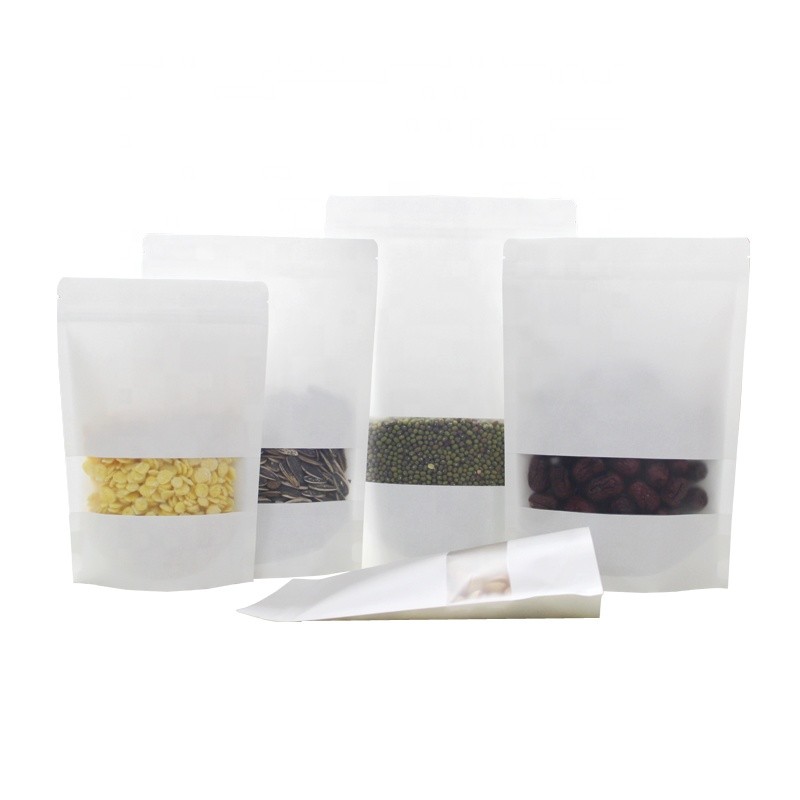 White Doypack Stand Up Pouch k Kraft Paper Bags With Clear Window And Zipper