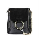 Double Shoulder Bags Women School Bags Cowhide Cross-body Bag with Big Ring