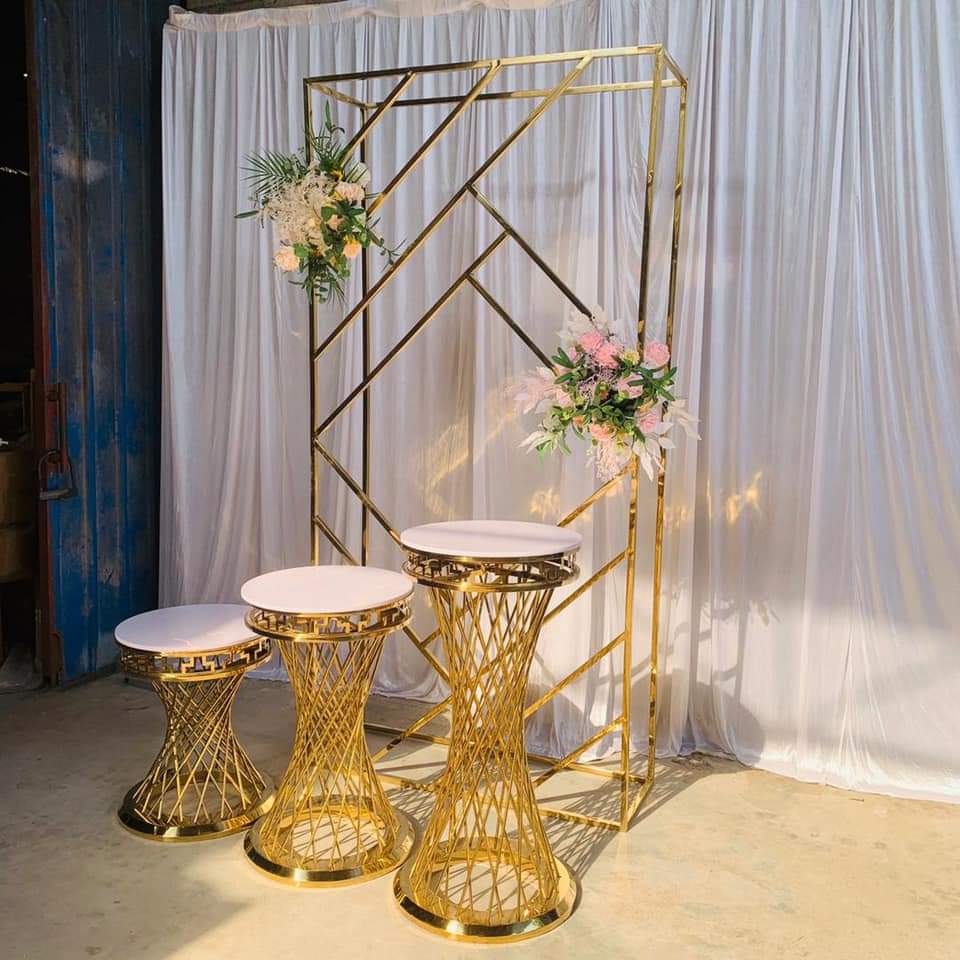 Church Wedding Backdrop Flower Decoration Portable 4 Pcs Set Gold Frame Fabric Sequin Stand