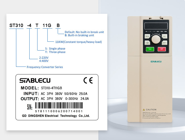 ST310 Series Vector Frequency Inverter 11KW 380V 50Hz 60Hz AC Three Phase Gray
