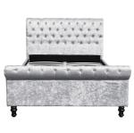 Silver Black Upholstered Bed Frame Crushed Velvet Fabric Bed Diamond Buttons