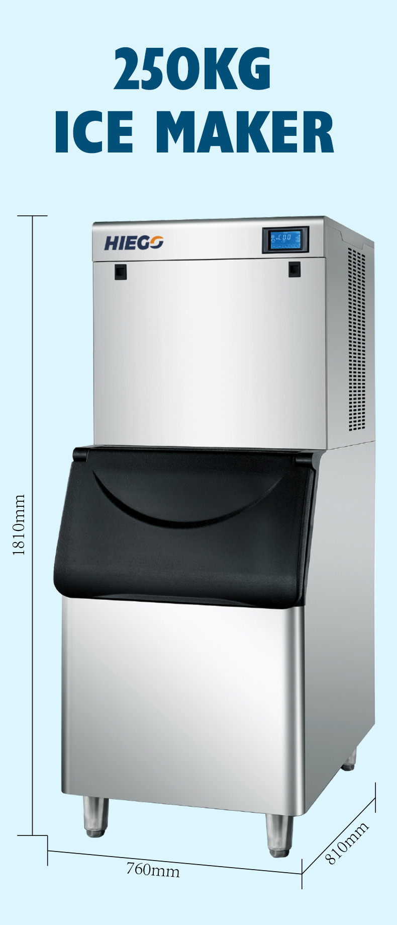 Automatic Ice Machine 250KG/24H 22x22x22mm Commercial Ice Machine With Bin 150kg
