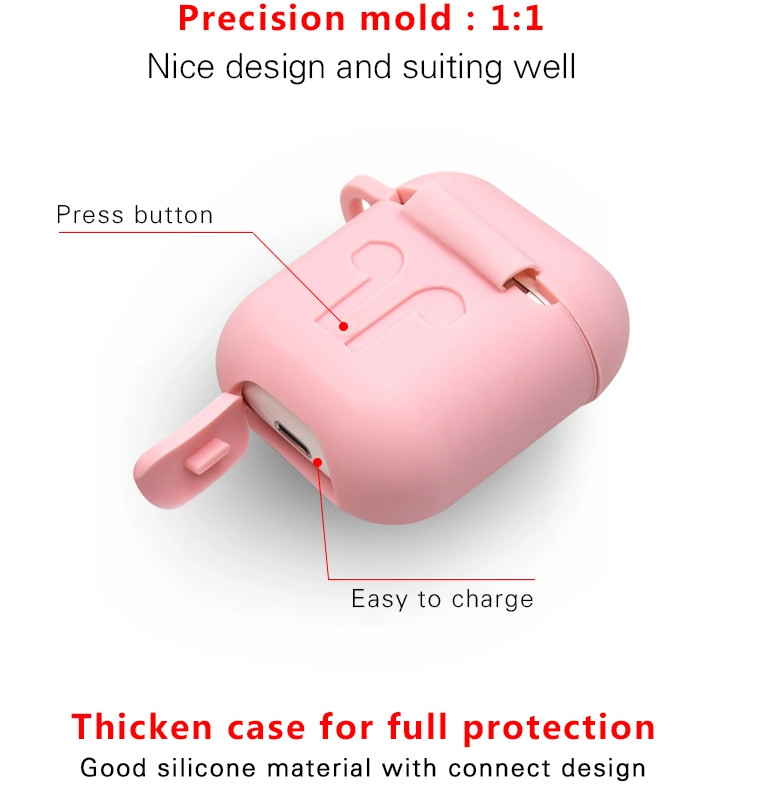 Protective Charging Case Cover For Air Pods Portable Soft Silicone Skin cover case with Carabiner Keychain for Apple Air