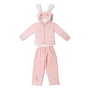Wholesale Children's Sleepwear Sets with Warm Coral Fleece Fabric and Cute Rabbit 3D Hat from china suppliers