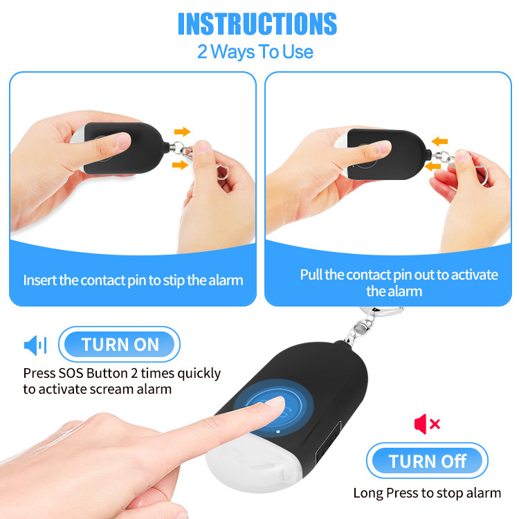 130db sound keychain alarm Security self defense weapons Emergency elderly personal alarm with led flashlight