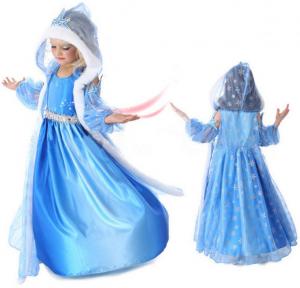 Wholesale 2015 Frozene Elsa Jurk Anna Party Dress Christmas fur Hooded Snow Printed Cosplay Custom Baby Girl Reine Des Neiges from china suppliers