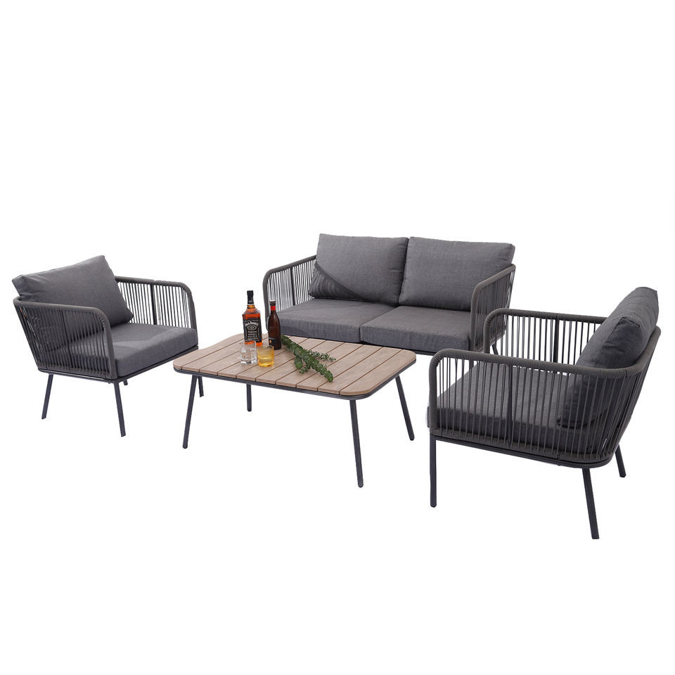 Outdoor Conversation Bistro Set, Courtyard Balcony Hollow Weaving Open Wicker Garden Rattan Furniture Sofa Set