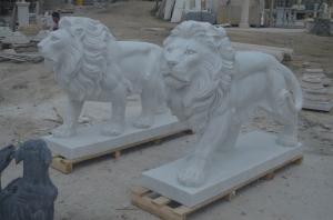 Wholesale One Pair White Villa ISO Small Marble Lion Statue Stone Carving Sculpture from china suppliers