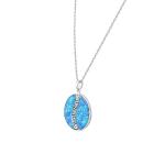 25 Sterling Silver Blue Simulated Opal Greek Key Meander Meandros Spiral Pendant
