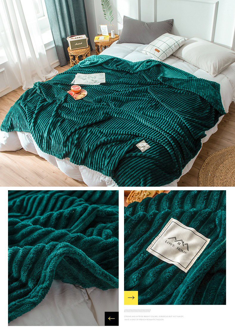 All-Season Green Coral Fleece Throw Blanket for Office Nap Yes Customized Solid Color