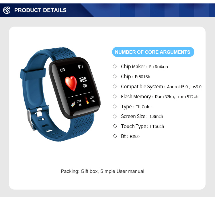 IP68 Waterproof Smart Bracelet Sport Blood Pressure Fitness Tracker 1.3 Inch