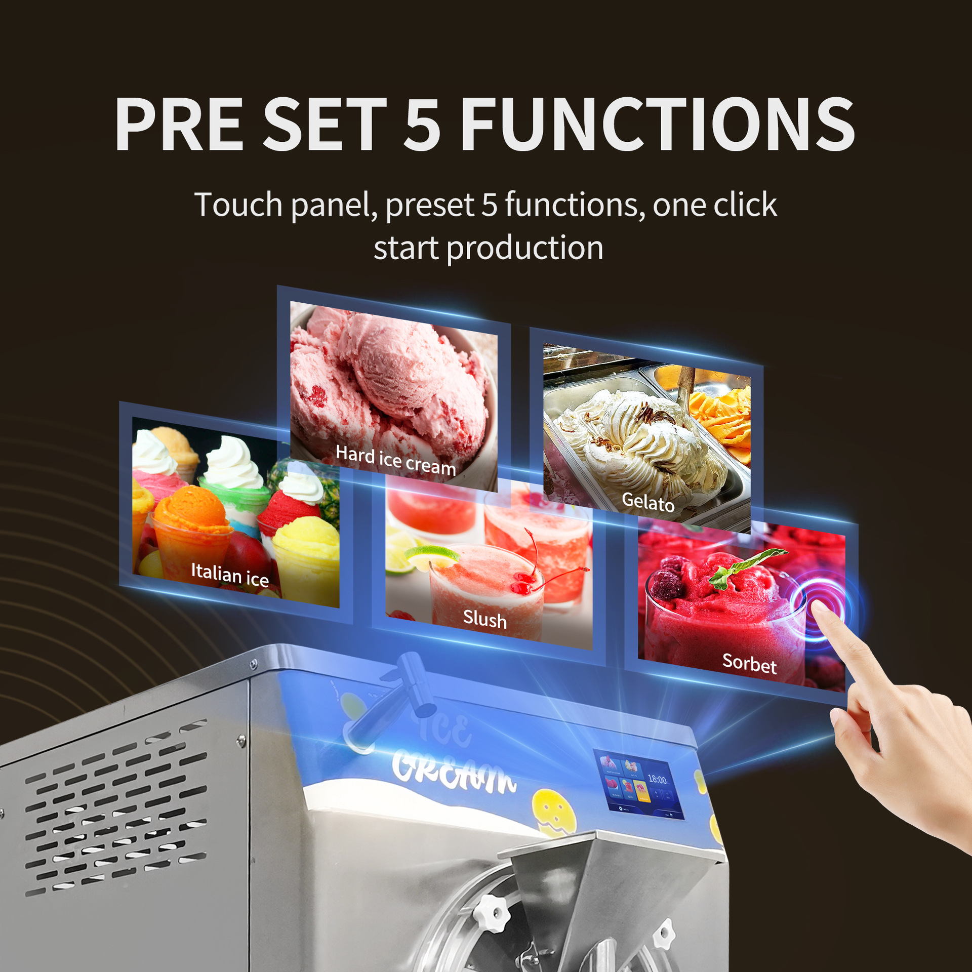 2200W Automatic Gelato Hard Ice Cream Making Machine 48L/H for Commercial
