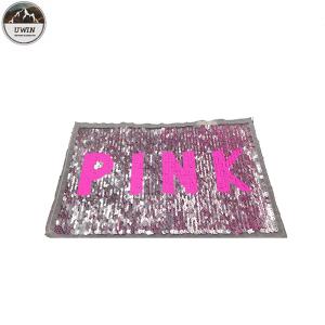 Wholesale Pink Reverse Sequin Patch / Sequin Letter Patches Durable Cutomized Logo from china suppliers