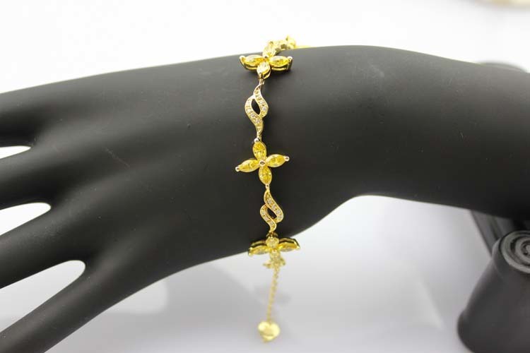 Yellow Gold Plated 925 Silver Jewellery Quatrefoil Citrine Cubic Zircon Tennis Bracelet (B04PURPLE)