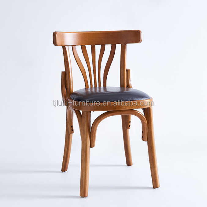 Hotel Restaurant Wooden Armless Dining Chair with Pu Leather Cover and Wooden Structure