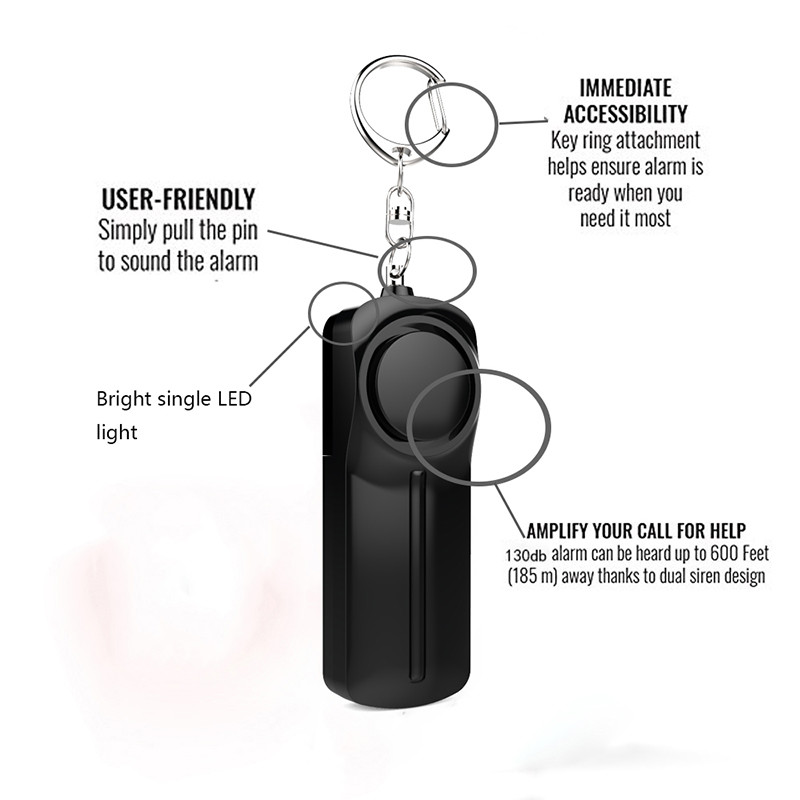 Self Defense Personal Security Alarms With AAA Battery LED light security alarm keychain