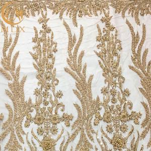 Wholesale Luxury Gold Heavy Beaded Shiny Lace Fabric For Women Party Dresses from china suppliers