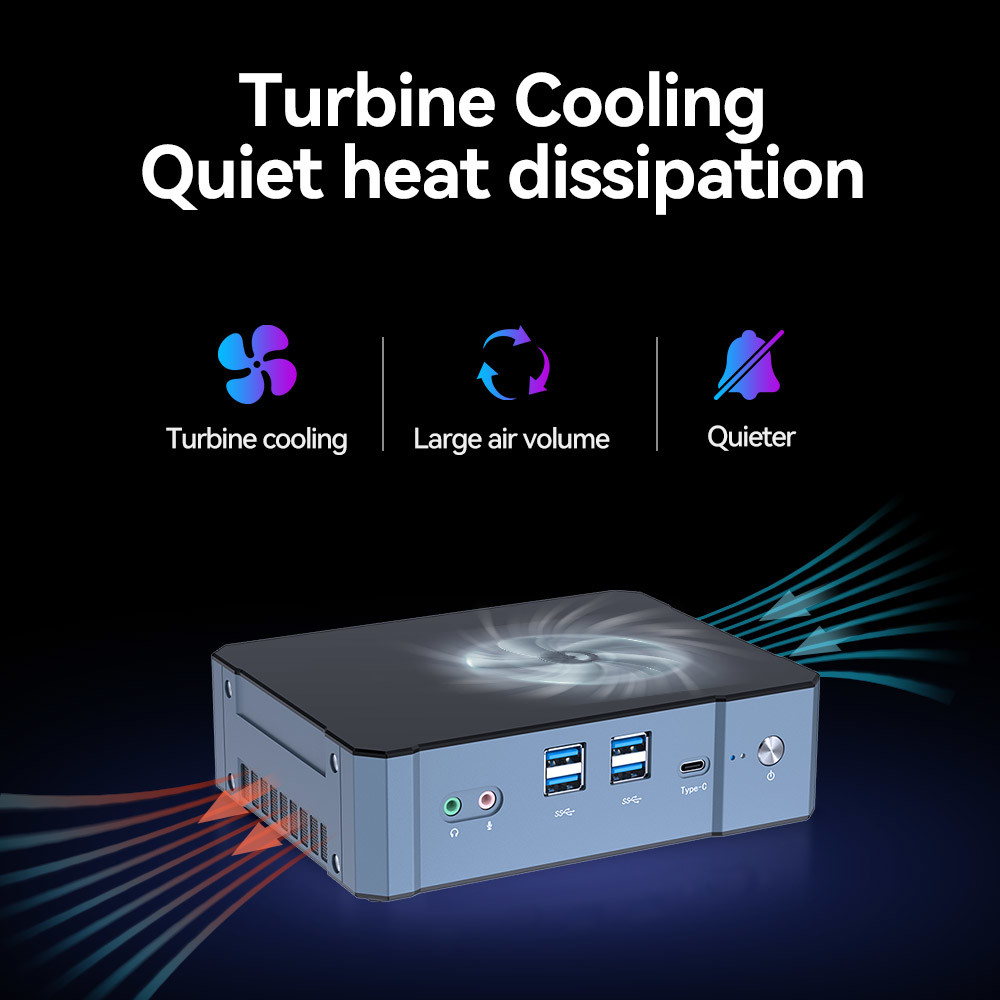 DDR5 Home Office Mini PC With Fan Dual LAN 4 Screen Display 2 M.2 SSD Desktop
