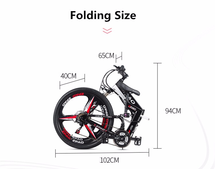 26 Inch Wheel Electric Folding Bicycle 250W 350W Aluminium Alloy Frame 48V 10.4AH