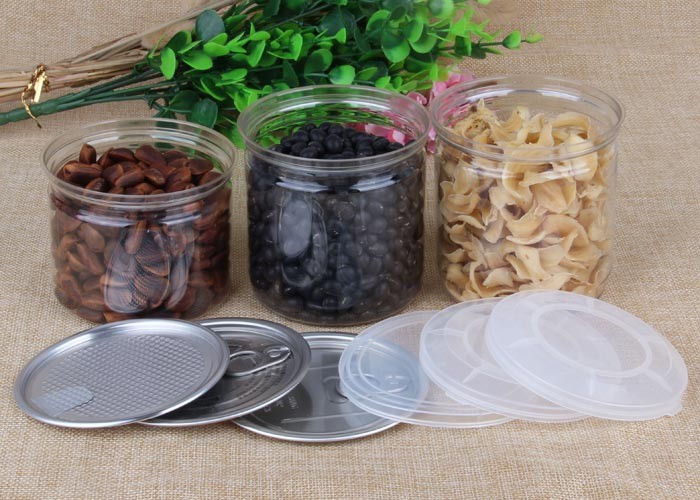 Dry Food Packaging Transparent Plastic Jars Clear Plastic Cylinder With Aluminum Pull - Ring Lid