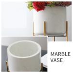 White marble ceramic decorative flower planter pots White Marble and Brass Gold