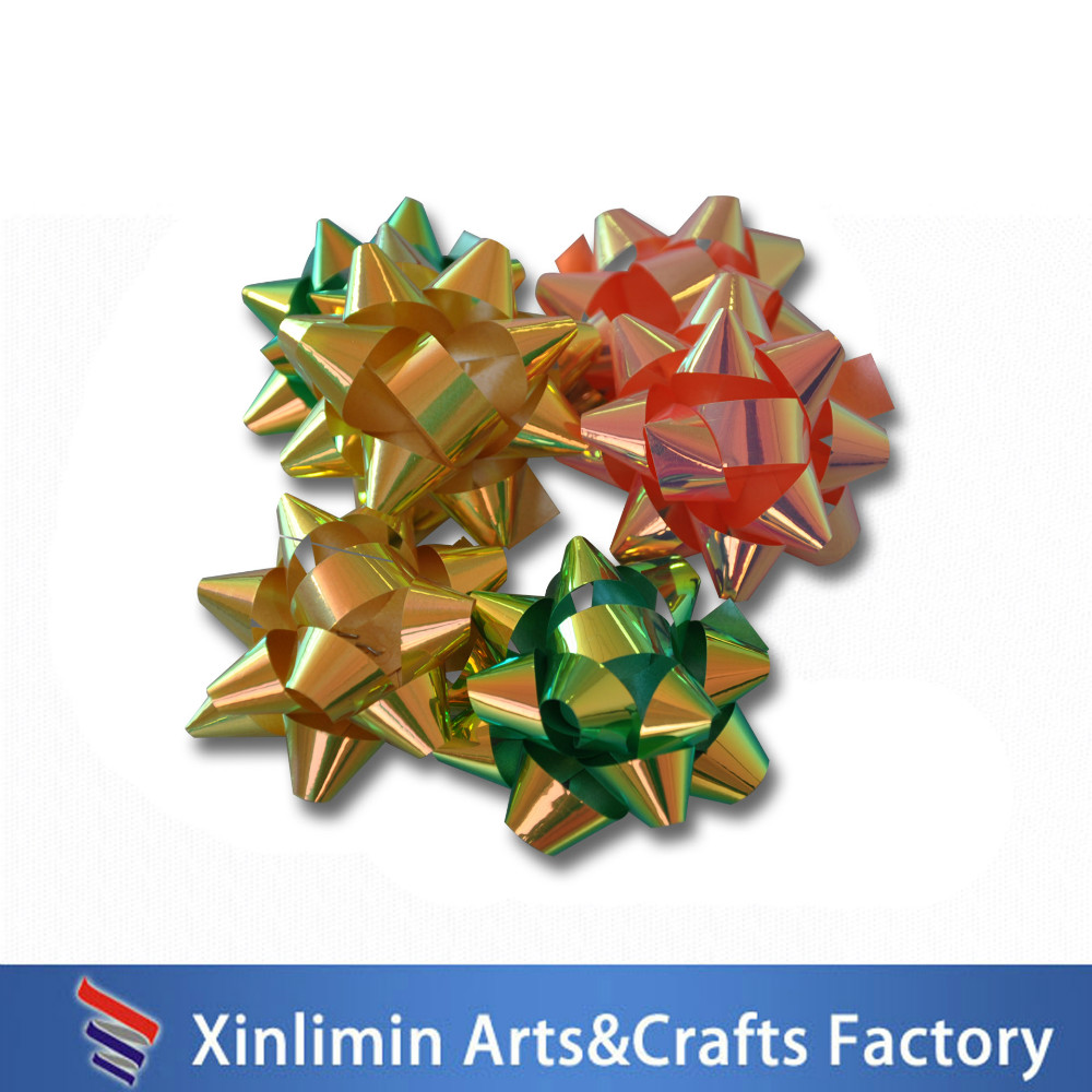 PP Ribbon Printed Christmas Star Bow Set for Gift Wrapping and Packaging Box Decoration