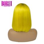 Short Colored Bob Wigs Brazilian Human Hair 1b Yellow With Transparent