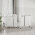 Household 3 Division KD Structure Iron Metal Wire Laundry Basket With Wheels