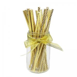 China Recyclable Print Paper Drinking Straws In Bulk Gold Foil Pattern Iso9001 on sale