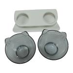Non Slip 2 Double Cat Food Bowl Plastic Lovely Cat Ear Shaped Bevel Water Neck