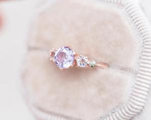 China Natural Lavender Quartz Ring , 925 Sterling Silver Rose Gold Plated Five Stone Ring on sale