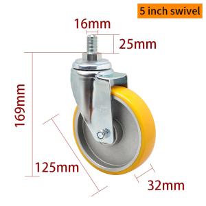 Wholesale EDL Medium Duty 5inch 150kg Yellow TPU Threaded Caster by Swivel and Brake type 505S-86A from china suppliers