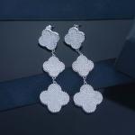 Custom Silver 925 Sterling Earrings CZ Four Leaf Pendent Drop