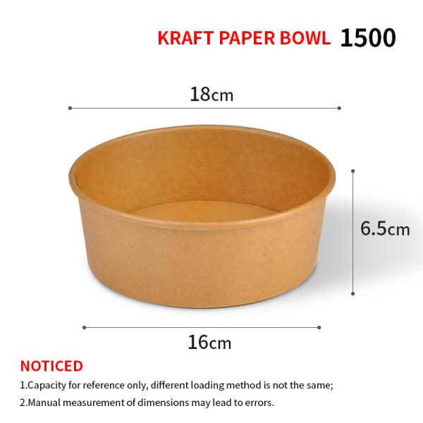 Stocked 1300ml Kraft Salad Bowls Disposable Paper Kraft Bowl With Lid