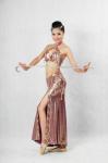 Sexy Brown Halter Neck Metallic Floor Length Bras & Skirt for Women Belly