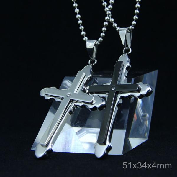 Trendy Stainless Steel CZ Crystal Stones Inlay Cross Plus Symbol Necklace