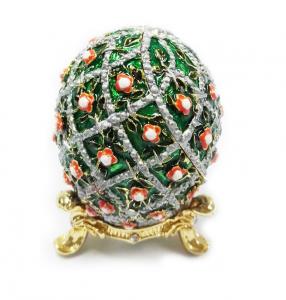 China Faberge Egg Trinket Jewelry Box with Rose for Sale Rose Jewelry Trinket Box Rose Green Egg Christmas Wedding Gift on sale