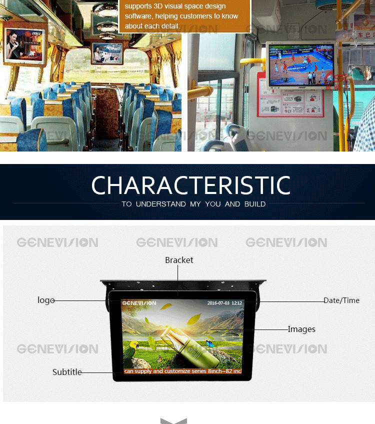 Ceiling Mounted 32 Inch 1920x1080 TFT LCD Bus Digital Signage