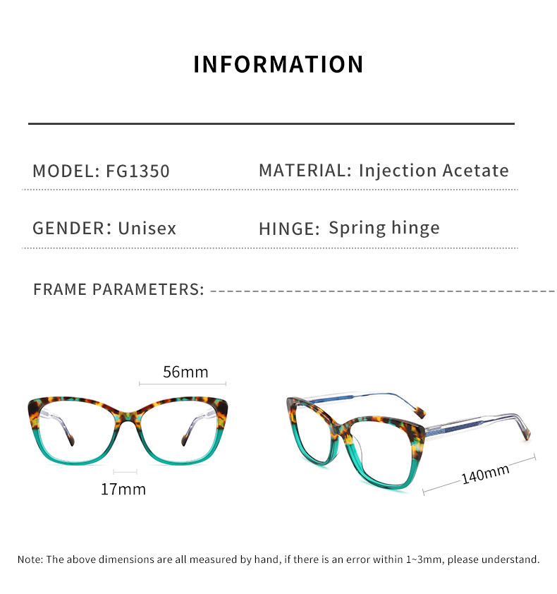 Women Luxury Acetate Frame Glasses Cat Eye Optical CE Approved