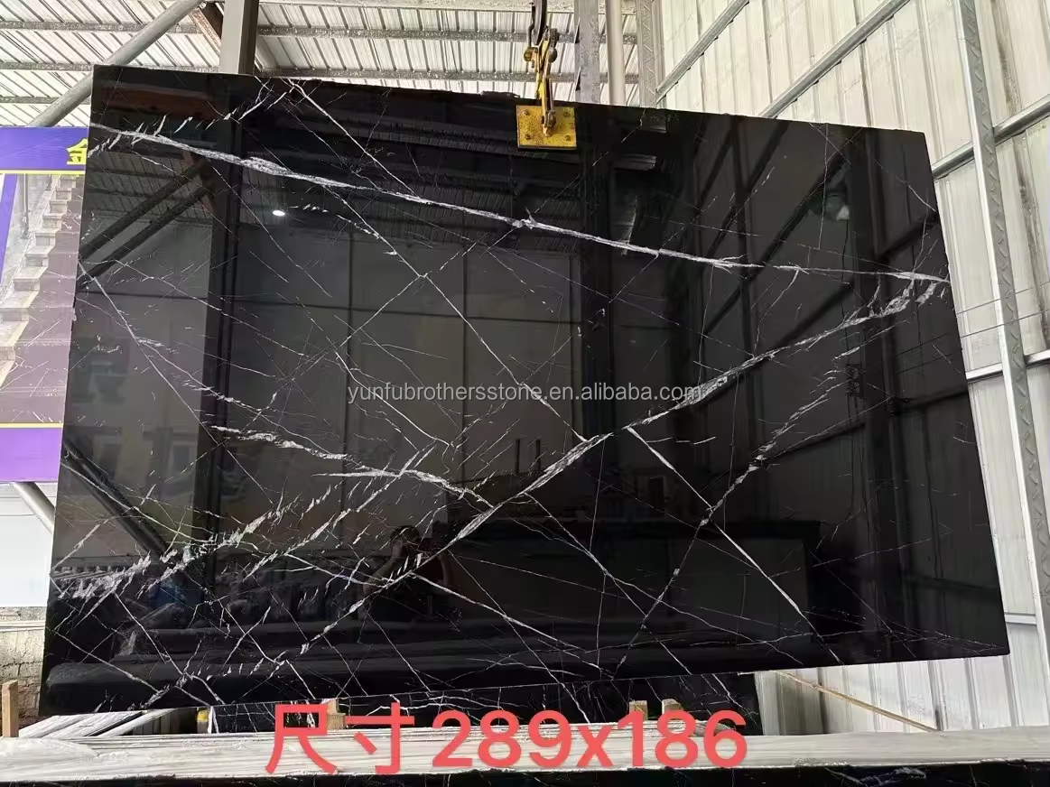 Modern Nero Marquina Black White Stipe Marble Polished Natural Big Slabs for Indoor Hotel Villa