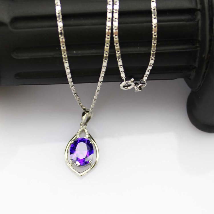 Fashion Jewelry 925 Silver 8mmx10mm Oval Created Amethyst Pendant (PSJ0422)