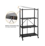 Black 4 Layer Folding Mobile Steel Shelving Unit Paint Spraying