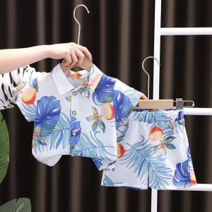 China Floral Print 2023 New Beach Style Wholesale Summer baby clothes boy Formal Fashion short sleeve Shirt kids boy summer cl on sale